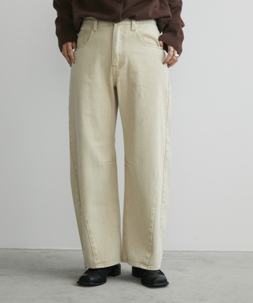 Aunt Marie's（アントマリーズ）の「ヴィンテージライクバレルカーブパンツ（デニムパンツ・レディース・ベージュ/ブラウン・S/M/L）」の14枚目の写真