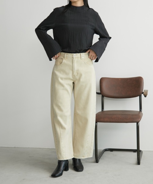 Aunt Marie's（アントマリーズ）の「ヴィンテージライクバレルカーブパンツ（デニムパンツ・レディース・ベージュ/ブラウン・S/M/L）」の12枚目の写真