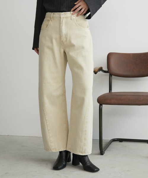 Aunt Marie's（アントマリーズ）の「ヴィンテージライクバレルカーブパンツ（デニムパンツ・レディース・ベージュ/ブラウン・S/M/L）」の5枚目の写真