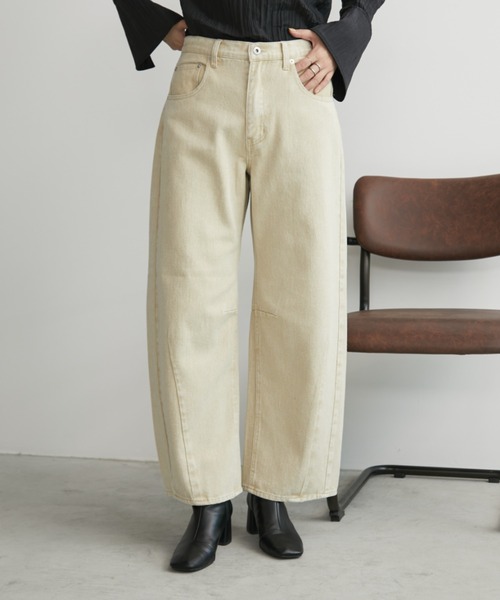 Aunt Marie's（アントマリーズ）の「ヴィンテージライクバレルカーブパンツ（デニムパンツ・レディース・ベージュ/ブラウン・S/M/L）」の6枚目の写真