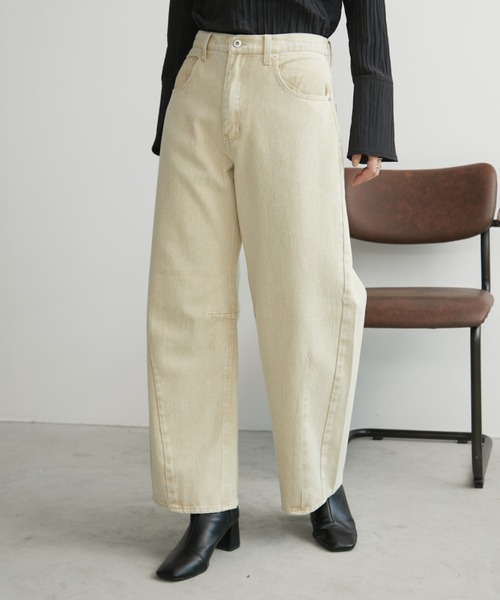 Aunt Marie's（アントマリーズ）の「ヴィンテージライクバレルカーブパンツ（デニムパンツ・レディース・ベージュ/ブラウン・S/M/L）」の3枚目の写真