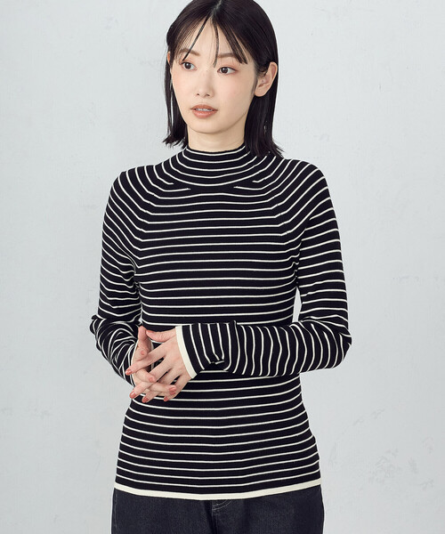 COMME CA ISM(コムサイズム)の「ベーシックリブ ボーダー ハイネックニット(ニット/セーター・レディース・ホワイト×ブラック/ブラック×ホワイト・MEDIUM/LARGE)」の1枚目の写真