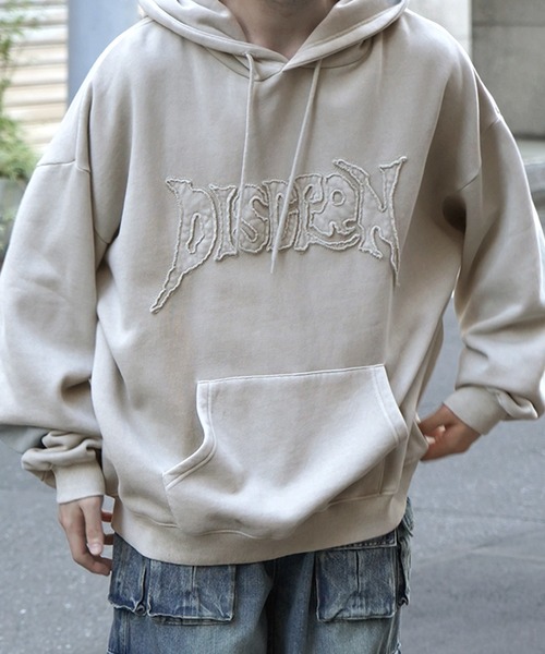 ILL'S(イルズ)の「ヴィンテージライク ピグメント加工 ビッグシルエット フェードバックプリント / カットオフフロント刺繍 プリントパーカー フーディー ユニセックス【ILL'S】(パーカー・メンズ・チャコールグレー/ベージュ系その他/ブラウン/ベージュ/ブラウン系その他/グレー系・L/M)」の6枚目の写真