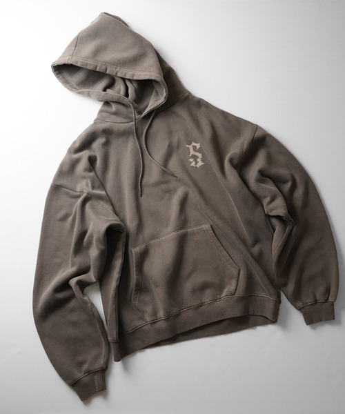 ILL'S(イルズ)の「ヴィンテージライク ピグメント加工 ビッグシルエット フェードバックプリント / カットオフフロント刺繍 プリントパーカー フーディー ユニセックス【ILL'S】(パーカー・メンズ・チャコールグレー/ベージュ系その他/ブラウン/ベージュ/ブラウン系その他/グレー系・L/M)」の9枚目の写真