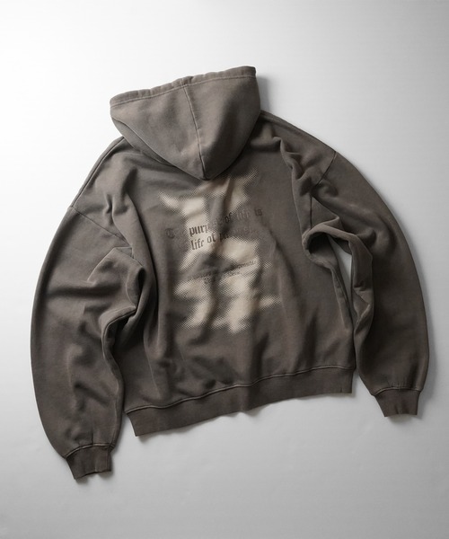 ILL'S(イルズ)の「ヴィンテージライク ピグメント加工 ビッグシルエット フェードバックプリント / カットオフフロント刺繍 プリントパーカー フーディー ユニセックス【ILL'S】(パーカー・メンズ・チャコールグレー/ベージュ系その他/ブラウン/ベージュ/ブラウン系その他/グレー系・L/M)」の10枚目の写真