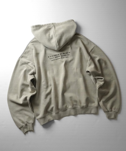 ILL'S(イルズ)の「ヴィンテージライク ピグメント加工 ビッグシルエット フェードバックプリント / カットオフフロント刺繍 プリントパーカー フーディー ユニセックス【ILL'S】(パーカー・メンズ・チャコールグレー/ベージュ系その他/ブラウン/ベージュ/ブラウン系その他/グレー系・L/M)」の14枚目の写真