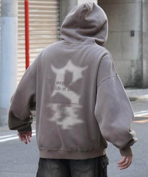 ILL'S(イルズ)の「ヴィンテージライク ピグメント加工 ビッグシルエット フェードバックプリント / カットオフフロント刺繍 プリントパーカー フーディー ユニセックス【ILL'S】(パーカー・メンズ・チャコールグレー/ベージュ系その他/ブラウン/ベージュ/ブラウン系その他/グレー系・L/M)」の20枚目の写真