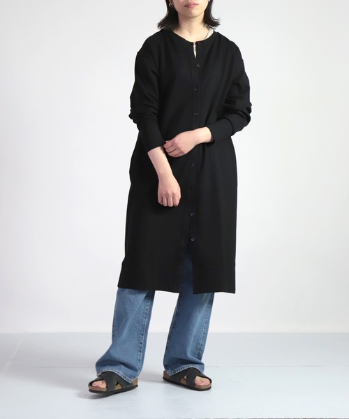 OWLEYE by domingo（アウルアイ バイドミンゴ）の「[ OWLEYE by domingo / アウルアイ ] ポンチカーディガンワンピース（ワンピース・レディース・ブラック/オレンジ/ライトベージュ・M/L）」の2枚目の写真