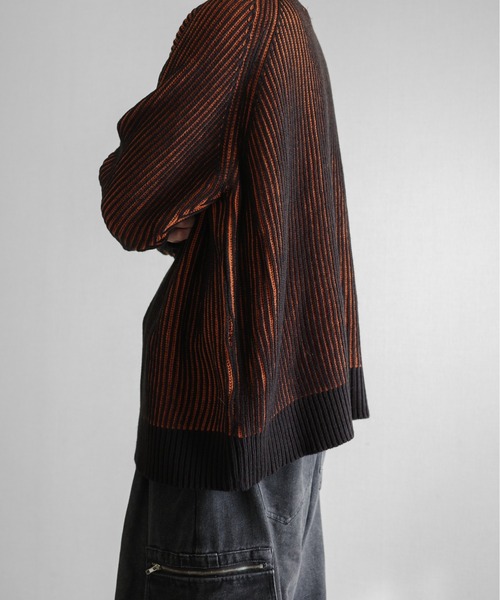 Ribbed Color-Block Crewneck Knit - 畦編み配色クルーネック