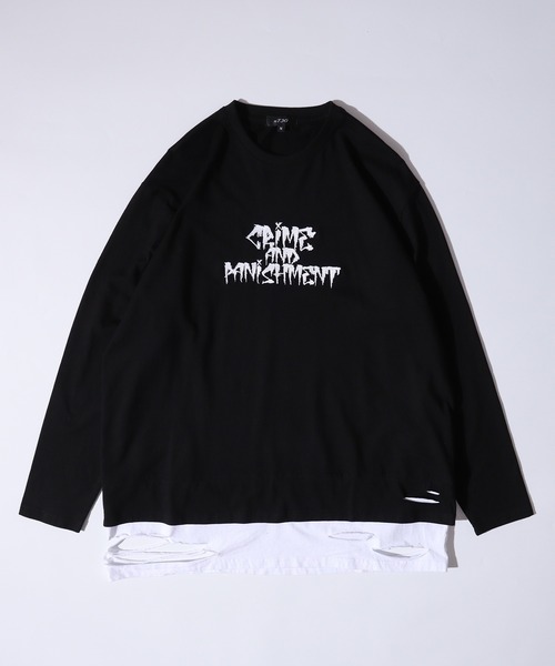 RE730(アールイーセブンサーティー)の「Back cross fake layered grunge processing long T / バッククロス フェイクレイヤード グランジ加工 ロンT unisex(Tシャツ/カットソー・メンズ・ホワイト/ブラック・M/L)」の3枚目の写真