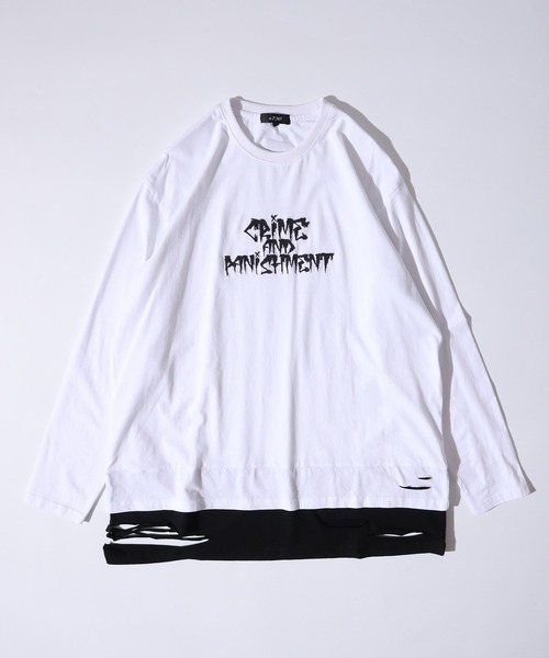 RE730(アールイーセブンサーティー)の「Back cross fake layered grunge processing long T / バッククロス フェイクレイヤード グランジ加工 ロンT unisex(Tシャツ/カットソー・メンズ・ホワイト/ブラック・M/L)」の5枚目の写真