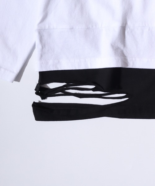 RE730(アールイーセブンサーティー)の「Back cross fake layered grunge processing long T / バッククロス フェイクレイヤード グランジ加工 ロンT unisex(Tシャツ/カットソー・メンズ・ホワイト/ブラック・M/L)」の11枚目の写真