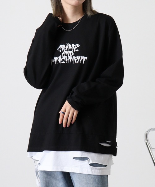 RE730(アールイーセブンサーティー)の「Back cross fake layered grunge processing long T / バッククロス フェイクレイヤード グランジ加工 ロンT unisex(Tシャツ/カットソー・メンズ・ホワイト/ブラック・M/L)」の19枚目の写真