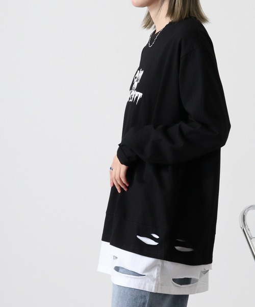 RE730(アールイーセブンサーティー)の「Back cross fake layered grunge processing long T / バッククロス フェイクレイヤード グランジ加工 ロンT unisex(Tシャツ/カットソー・メンズ・ホワイト/ブラック・M/L)」の20枚目の写真