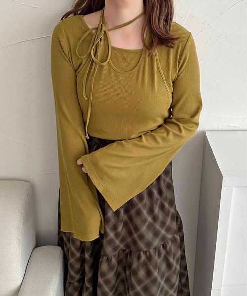 apres jour clair（アプレジュールクレア）の「【apres jour clair】アメスリレイヤードトップス【ZOZOTOWN限定アイテム】（Tシャツ/カットソー・レディース・ブラック/アイボリー/杢グレー/グリーン系その他/レッド系その他/ダークブラウン/ネイビー/ピンクベージュ/ブルー系その他・X-LARGE/フリー）」の5枚目の写真