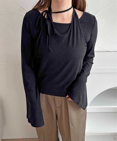 apres jour clair（アプレジュールクレア）の「【apres jour clair】アメスリレイヤードトップス【ZOZOTOWN限定アイテム】（Tシャツ/カットソー・レディース・ブラック/アイボリー/杢グレー/グリーン系その他/レッド系その他/ダークブラウン/ネイビー/ピンクベージュ/ブルー系その他・X-LARGE/フリー）」の2枚目の写真