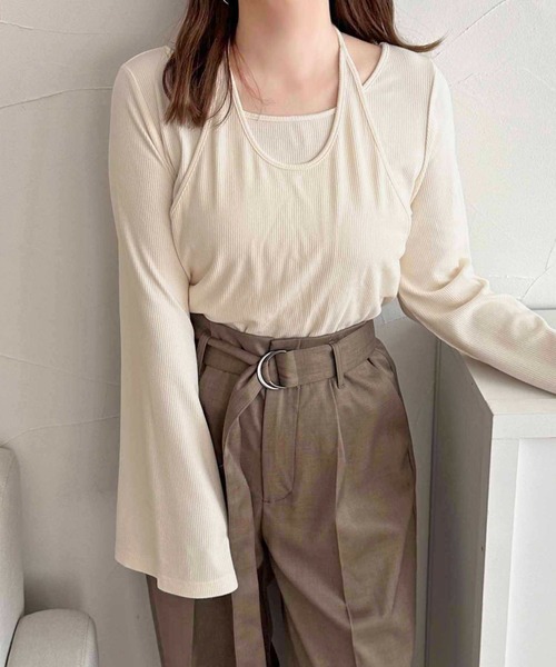 apres jour clair（アプレジュールクレア）の「【apres jour clair】アメスリレイヤードトップス【ZOZOTOWN限定アイテム】（Tシャツ/カットソー・レディース・ブラック/アイボリー/杢グレー/グリーン系その他/レッド系その他/ダークブラウン/ネイビー/ピンクベージュ/ブルー系その他・X-LARGE/フリー）」の11枚目の写真