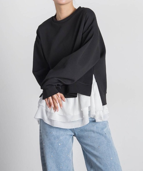 VICKY(ビッキー)の「【アンサンブル】サイドスリット+ティアードタンク≪洗濯機で洗える≫(Tシャツ/カットソー・レディース・ホワイト/ブラック/ブラック系その他/ライトグレー・M)」の3枚目の写真