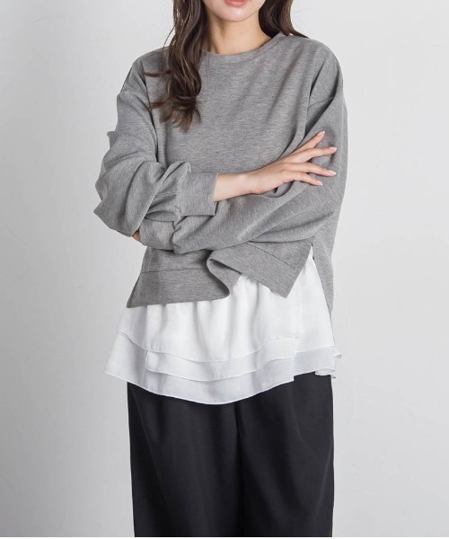 VICKY(ビッキー)の「【アンサンブル】サイドスリット+ティアードタンク≪洗濯機で洗える≫(Tシャツ/カットソー・レディース・ホワイト/ブラック/ブラック系その他/ライトグレー・M)」の4枚目の写真