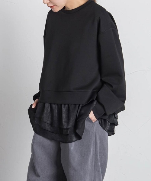 VICKY(ビッキー)の「【アンサンブル】サイドスリット+ティアードタンク≪洗濯機で洗える≫(Tシャツ/カットソー・レディース・ホワイト/ブラック/ブラック系その他/ライトグレー・M)」の2枚目の写真