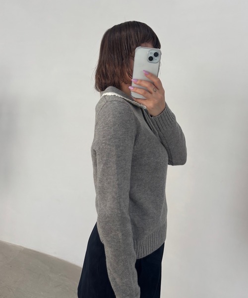 レースポロカラー ウールニットトップス FQ24S121【Fano Studios