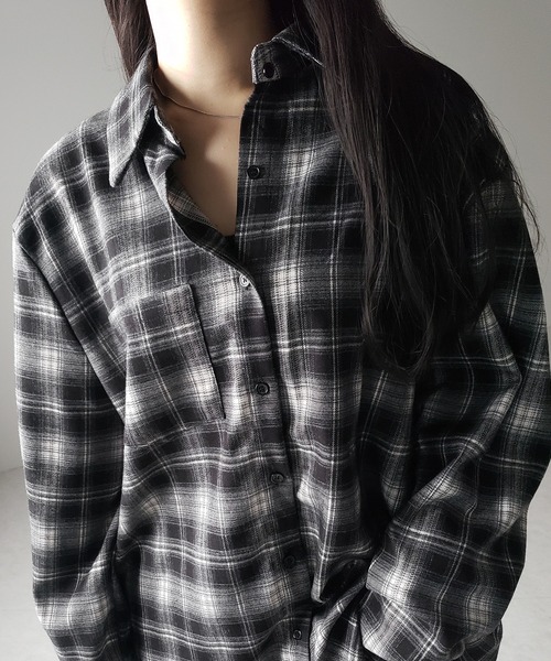 me+em select(ミームセレクト)の「ビッグシルエットブラックチェックネルシャツ / big silhouette black check flannel shirt(シャツ/ブラウス・レディース・ブラック・FREE)」の6枚目の写真