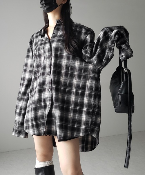 me+em select(ミームセレクト)の「ビッグシルエットブラックチェックネルシャツ / big silhouette black check flannel shirt(シャツ/ブラウス・レディース・ブラック・FREE)」の7枚目の写真