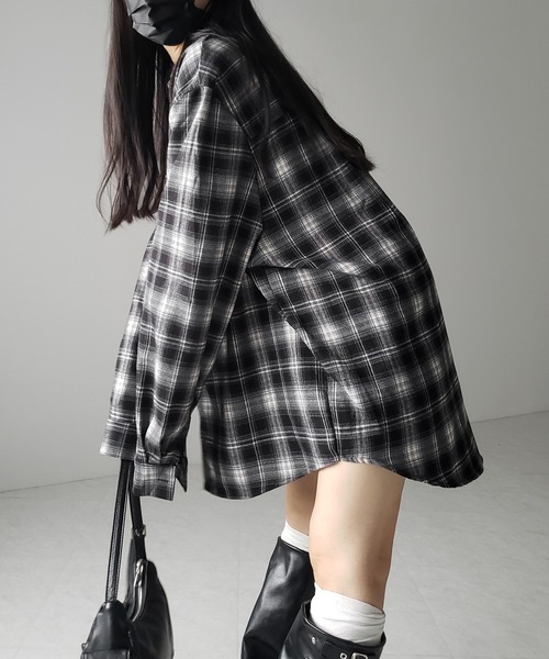 me+em select(ミームセレクト)の「ビッグシルエットブラックチェックネルシャツ / big silhouette black check flannel shirt(シャツ/ブラウス・レディース・ブラック・FREE)」の10枚目の写真