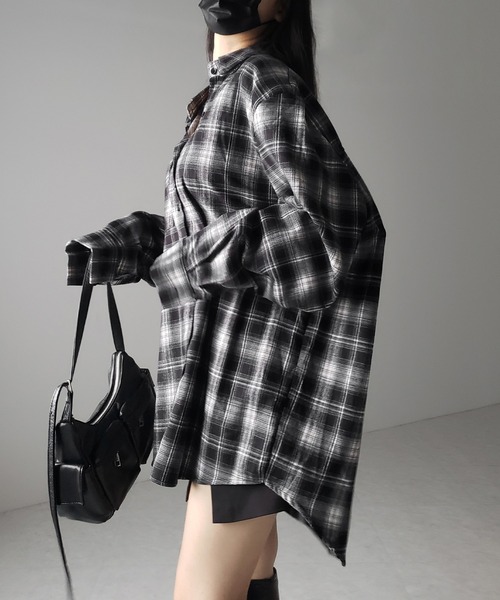 me+em select(ミームセレクト)の「ビッグシルエットブラックチェックネルシャツ / big silhouette black check flannel shirt(シャツ/ブラウス・レディース・ブラック・FREE)」の11枚目の写真