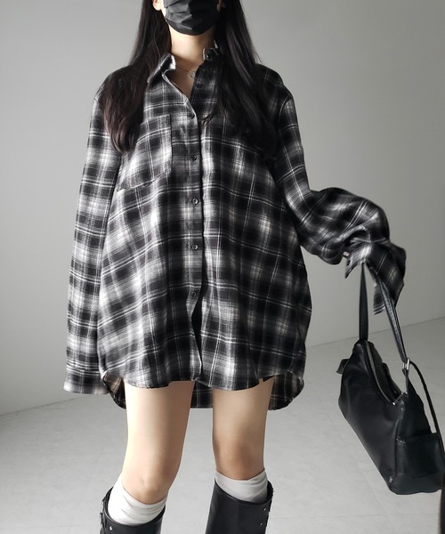 me+em select(ミームセレクト)の「ビッグシルエットブラックチェックネルシャツ / big silhouette black check flannel shirt(シャツ/ブラウス・レディース・ブラック・FREE)」の12枚目の写真