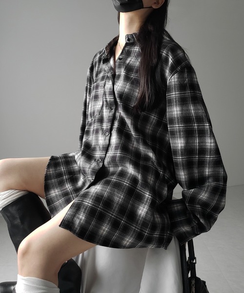 me+em select(ミームセレクト)の「ビッグシルエットブラックチェックネルシャツ / big silhouette black check flannel shirt(シャツ/ブラウス・レディース・ブラック・FREE)」の16枚目の写真