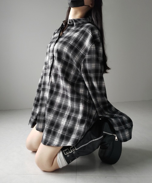 me+em select(ミームセレクト)の「ビッグシルエットブラックチェックネルシャツ / big silhouette black check flannel shirt(シャツ/ブラウス・レディース・ブラック・FREE)」の18枚目の写真
