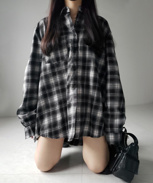 me+em select(ミームセレクト)の「ビッグシルエットブラックチェックネルシャツ / big silhouette black check flannel shirt(シャツ/ブラウス・レディース・ブラック・FREE)」の20枚目の写真