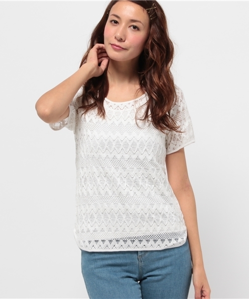OUTLET(アウトレット)の「【mystic】カットレースプルオーバー(Tシャツ/カットソー・レディース・ブラック/オフホワイト/キャメル・FREE)」の2枚目の写真