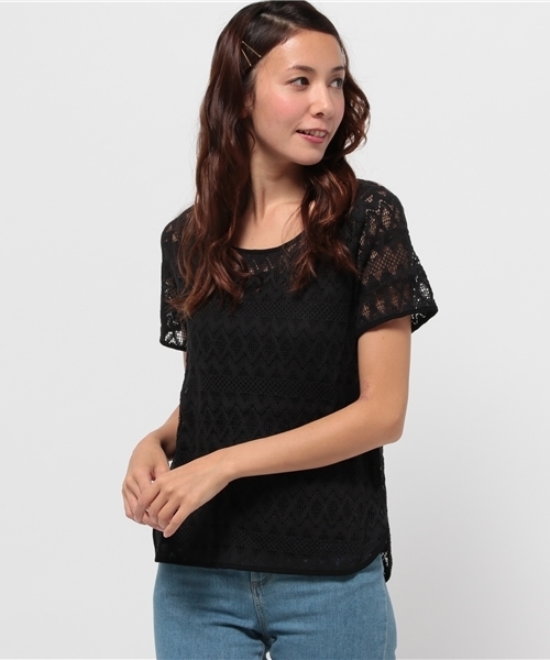 OUTLET(アウトレット)の「【mystic】カットレースプルオーバー(Tシャツ/カットソー・レディース・ブラック/オフホワイト/キャメル・FREE)」の1枚目の写真