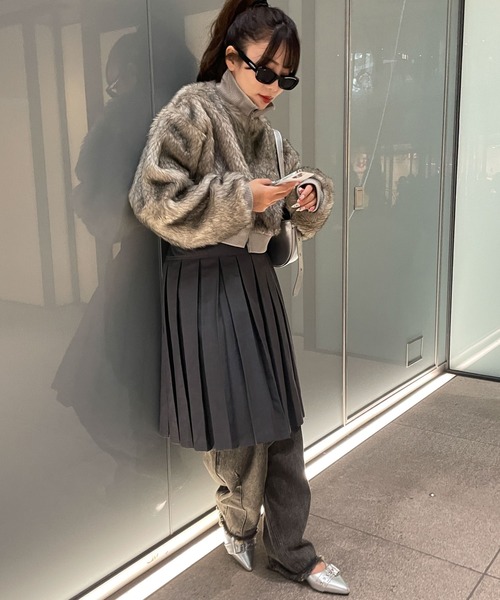 WEGO（ウィゴー）の「WEGO/ミックスフェイクファーブルゾン（ブルゾン・レディース・ライトグレー/ブラウン・FREE）」の5枚目の写真