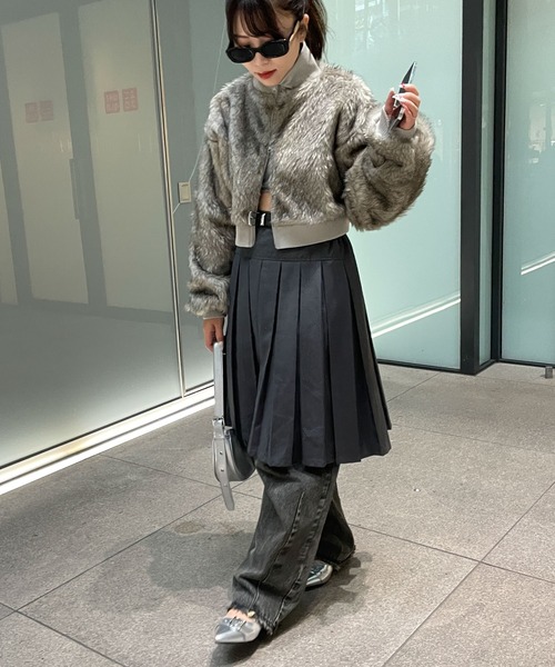 WEGO（ウィゴー）の「WEGO/ミックスフェイクファーブルゾン（ブルゾン・レディース・ライトグレー/ブラウン・FREE）」の13枚目の写真