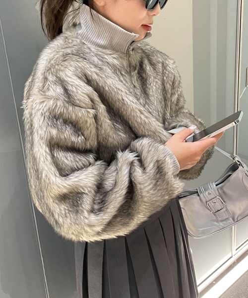 WEGO（ウィゴー）の「WEGO/ミックスフェイクファーブルゾン（ブルゾン・レディース・ライトグレー/ブラウン・FREE）」の7枚目の写真