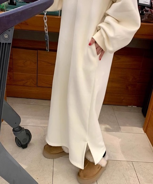 【セール】ゆるダボ ハーフジップ 裏起毛 ワンピース ロング丈（ワンピース）｜COCOMOMO（ココモモ）