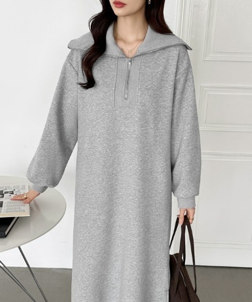 【セール】ゆるダボ ハーフジップ 裏起毛 ワンピース ロング丈（ワンピース）｜COCOMOMO（ココモモ）