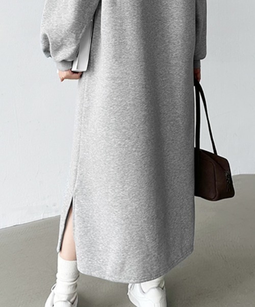 【セール】ゆるダボ ハーフジップ 裏起毛 ワンピース ロング丈（ワンピース）｜COCOMOMO（ココモモ）