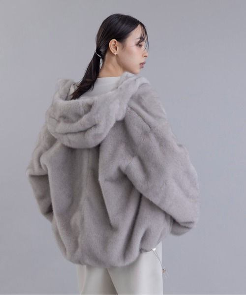 noz出品☆ eimee law ミンクライクファーフーディ ハーフコート Eimee Law（エイミーロウ）の「ミンクライクファーフーディ