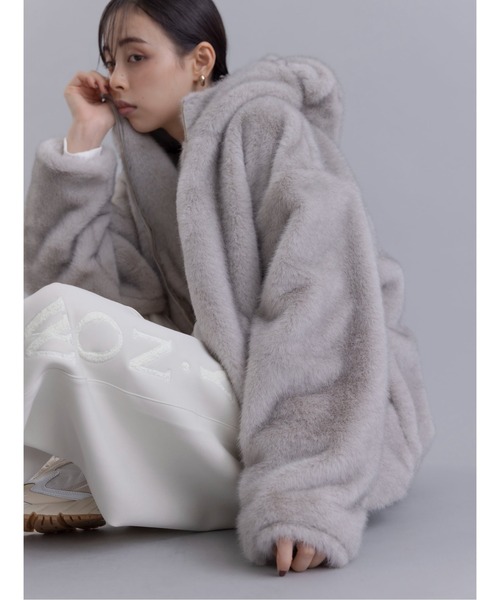 noz出品☆ eimee law ミンクライクファーフーディ ハーフコート Eimee Law（エイミーロウ）の「ミンクライクファーフーディ