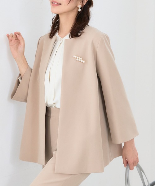 CROSS FUNCTION（クロスファンクション）の「【入荷禁止】《洗える・ストレッチ・シワになりにくい》正解 Aラインフレアジャケット【CF/クロスファンクション】（ノーカラージャケット・レディース・ブラック/ライトグレー/ベージュ/ネイビー・7号/9号/11号/13号/15号）」の3枚目の写真