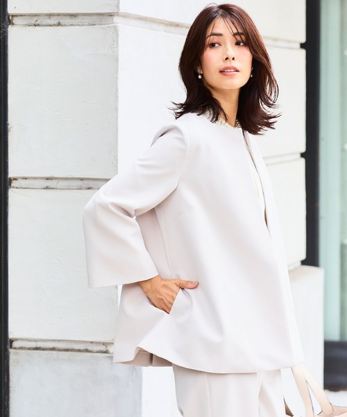 CROSS FUNCTION（クロスファンクション）の「【入荷禁止】《洗える・ストレッチ・シワになりにくい》正解 Aラインフレアジャケット【CF/クロスファンクション】（ノーカラージャケット・レディース・ブラック/ライトグレー/ベージュ/ネイビー・7号/9号/11号/13号/15号）」の19枚目の写真