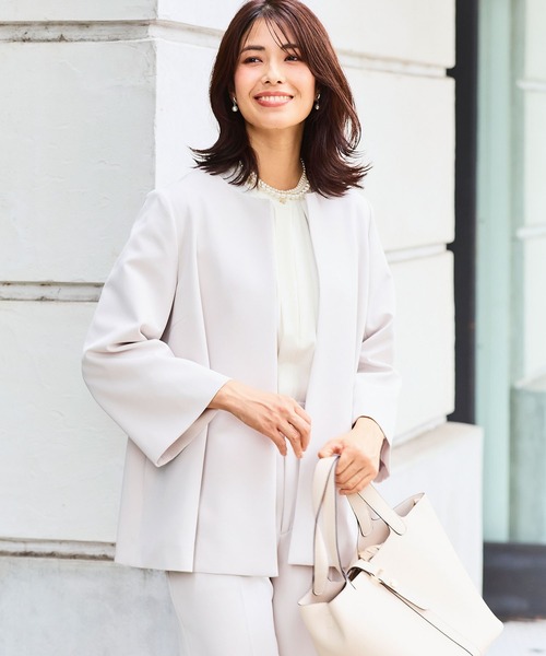 CROSS FUNCTION（クロスファンクション）の「【入荷禁止】《洗える・ストレッチ・シワになりにくい》正解 Aラインフレアジャケット【CF/クロスファンクション】（ノーカラージャケット・レディース・ブラック/ライトグレー/ベージュ/ネイビー・7号/9号/11号/13号/15号）」の20枚目の写真