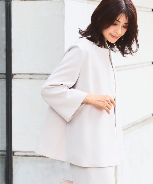 CROSS FUNCTION（クロスファンクション）の「【入荷禁止】《洗える・ストレッチ・シワになりにくい》正解 Aラインフレアジャケット【CF/クロスファンクション】（ノーカラージャケット・レディース・ブラック/ライトグレー/ベージュ/ネイビー・7号/9号/11号/13号/15号）」の18枚目の写真