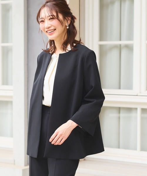 CROSS FUNCTION（クロスファンクション）の「【入荷禁止】《洗える・ストレッチ・シワになりにくい》正解 Aラインフレアジャケット【CF/クロスファンクション】（ノーカラージャケット・レディース・ブラック/ライトグレー/ベージュ/ネイビー・7号/9号/11号/13号/15号）」の7枚目の写真