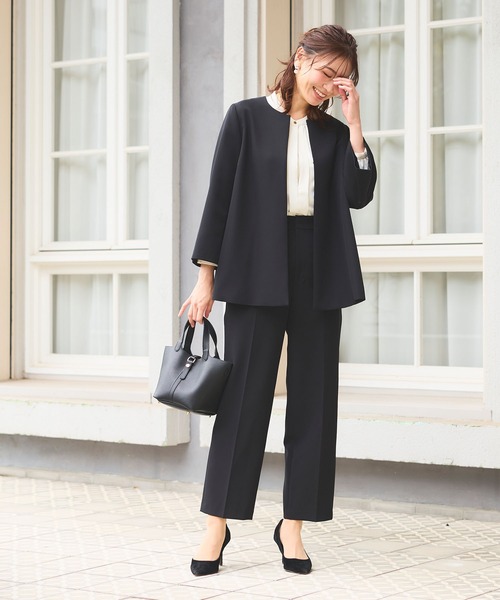 CROSS FUNCTION（クロスファンクション）の「【入荷禁止】《洗える・ストレッチ・シワになりにくい》正解 Aラインフレアジャケット【CF/クロスファンクション】（ノーカラージャケット・レディース・ブラック/ライトグレー/ベージュ/ネイビー・7号/9号/11号/13号/15号）」の8枚目の写真