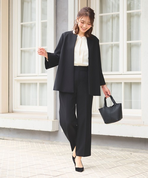 CROSS FUNCTION（クロスファンクション）の「【入荷禁止】《洗える・ストレッチ・シワになりにくい》正解 Aラインフレアジャケット【CF/クロスファンクション】（ノーカラージャケット・レディース・ブラック/ライトグレー/ベージュ/ネイビー・7号/9号/11号/13号/15号）」の9枚目の写真